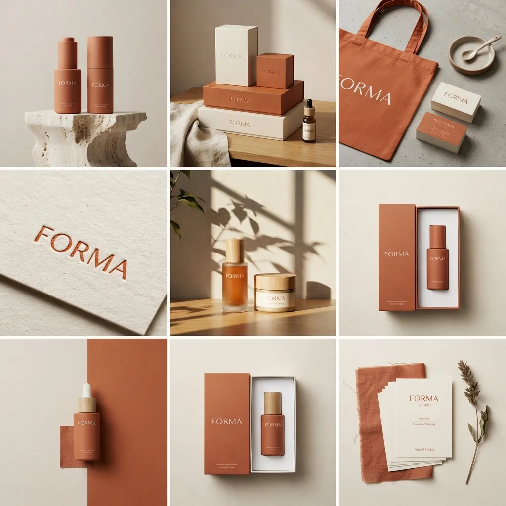 Brand identity concepts: packaging, print and collateral.