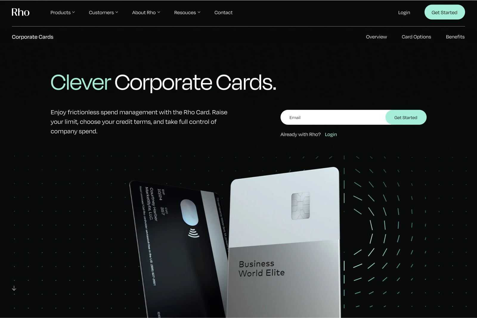 Screenshot of a modern credit card company website design